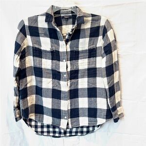Madewell Navy and White Plaid Checker Flannel Shirt SZ S Worn 1X